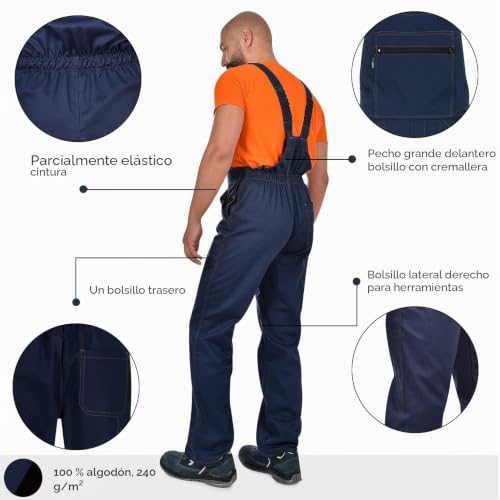 Pantalones con peto de trabajo para hombre BWOLF ANAX reflectantes multibolsillos gris 3