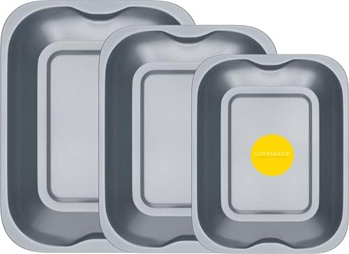 3-Pack Roasting Baking Tray Set - Small (28cm), Medium (33cm), and Large (38cm) - Baking Tray Set Tray/Pan, Non-Stick, Multi-Pack Set Oven Trays - Dishwasher Safe and Easy Clean by KITCHENEUR®