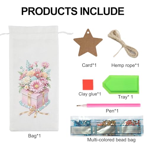 Image of DIY 5D Diamond Painting Gift Wrap, Special Shaped Diamond Art Linen Cover for Champagne Decoration, Christmas Wedding Birthday Party Supplies (Flower Gift)