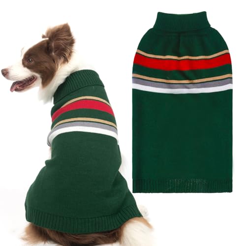 Image of PAWCHIE Dog Sweater - Warm Turtleneck Thick Dog Clothes with Leash Hole, Stretchy Knitted Outfit for Small to Large Doggy Puppy Cat, Green XL