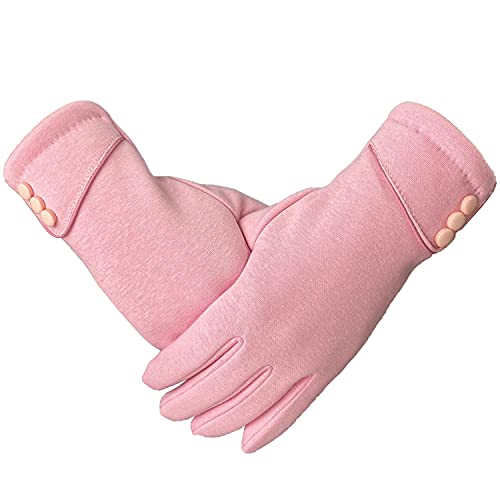 Woogwin Damen Winter Warme Handschuhe Touchscreen Telefon Winddicht Gefüttert Dicke Handschuhe, Knopf - Rosa, Einheitsgröße Cover
