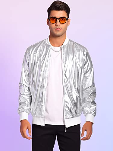 Lars Amadeus Shiny Varsity Jacket for Men's Lightweight Metallic Zip Up Baseball Bomber Jacket2