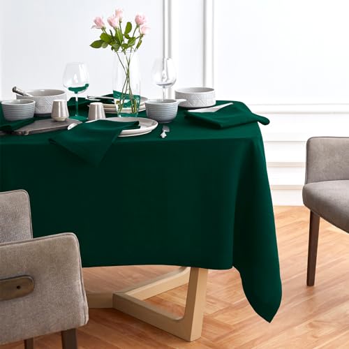 Solino Home 100% Pure Linen Rectangle Tablecloth, Dark Green 70 x 144 in