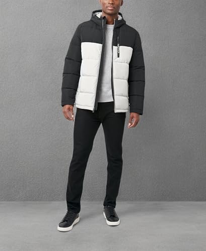 Image of Nautica Men's Midweight Quilted Faux Memory Puffer Jacket -Adjustable Hood Insulated Winter Coat