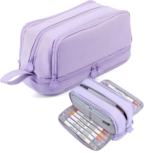 flintronic Estuche Escolar Grande Capacidad Estuche, Morada Gran Capacidad Estuche con 4 Compartimentos, Bolsa de Ferdertasche Portátil, para Niñas, Niños, Adolescentes