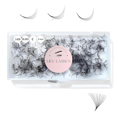 MDC LASHES 500 Promades Eyelash Fans| 5D-20D, 0.03-0.05-0.07 Thickness, C/CC/D Curls, 8-18mm| Volume Lash Extensions Premade Lash Fans Pro Pre Made False Eyelashes Pestañas Pelo A Pelo(10D-0.05-D-12)