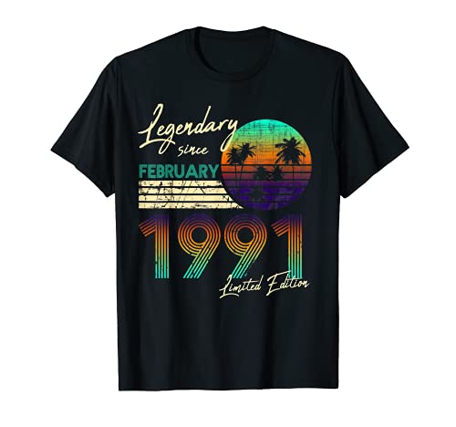 Nacido en 1991 en febrero del regalo de cumpleaños de 30 año Camiseta