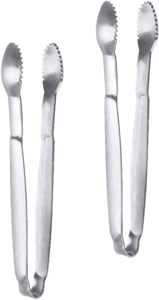2pcs Clips Serving Kitchen Clip Tube Stainless Food Ice Silver Party Multi-Functional Bar Tea BBQ Appetizers Sugar Restaurant Coffee Steel for Bread Tongs(Silverx2pcs,10 * 2CMx2pcs)
