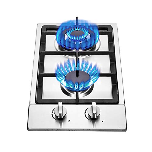 12" Built-in Gas Cooktop, NG/LPG Convertible Stainless Steel Gas Stove Top with 2 High Efficiency Burners, Easy to Clean for RVs Home, Apartments, Outdoor