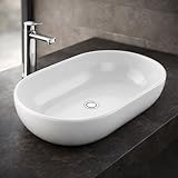 NEG Waschbecken Uno34A wunderschöne extra große ovale Aufsatz-Waschschale (60x43x14,5cm) mit schmalem Rand und Nano-Beschichtung