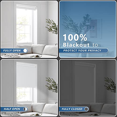 Grandekor Motorized Roller Shade with Remote Control,Motorized Blinds 100% Blackout Electric Shades, Cordless Window Blinds Shades for Bedroom Living Room Office,White,W34 xH72 - Thumbnail 6