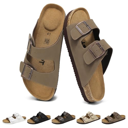 Wizshoe Sandalias Mules Hombre Zapatillas Planas Verano Zuecos Sandals de Corcho Zapatos Planos con Hebilla Ajustable Cómodos con Plantilla Ergonómica Transpirables Interior Exterior Marrón 42 EU Wizshoe Sandalias Mules Hombre Zapatillas Planas Verano Zuecos Sandals de Corcho Zapatos Planos con Hebilla Ajustable Cómodos con Plantilla Ergonómica Transpirables Interior Exterior Marrón 42 EU