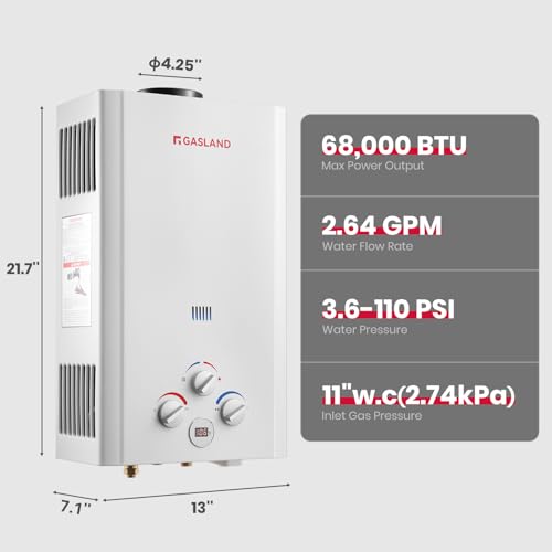 Tankless Water Heater, GASLAND Outdoors BE264 10L 2.64GPM Portable Gas Water Heater, Energy-efficient Propane Water Heater for RV Camping Cabin Barn Boat, Overheating Protection, Easy Installation - Thumbnail 3
