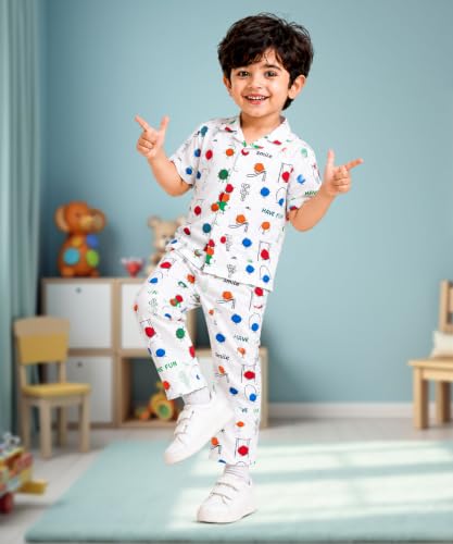 Image of 3BROS Unisex Pure Cotton Short Sleeve Kids Night Dress for Boys & Girls Nightwear /Sleepsuit /Sleepwear /Loungewear Night Suit for Boys and Girls Top and Pyjama Combo Set