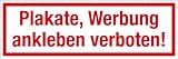 Gastronomie- und Gewerbeschild - Plakate, Werbung ankleben verboten! - Kunststoff Selbstklebend - 10 x 30 cm