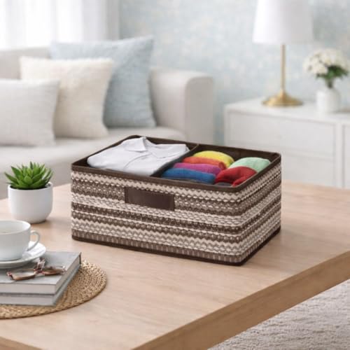 Image of DALUCI Foldable Wardrobe Organizer Storage Box (Pack of 6, Brown) | Premium Clothes Storage Basket for Wardrobe & Closet | Strong Non-Woven Foldable Boxes for Storage | Space Saving Cloth Organizer