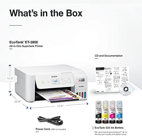 Epson EcoTank ET-2800 Wireless Color All-in-One Cartridge-Free Supertank with Scan and Copy, The Ideal Basic Home Printer - White - 5