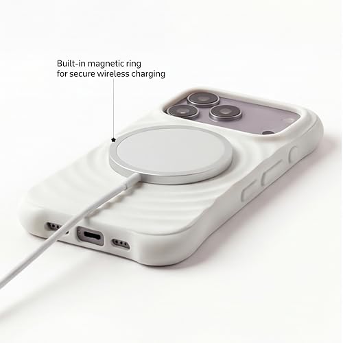 Image of amazon basics Shockproof Case for iPhone 17 Pro | Ripple Pattern | Camera Protection | Protective Cover with Enhanced Grip & Wireless Charging Support - White