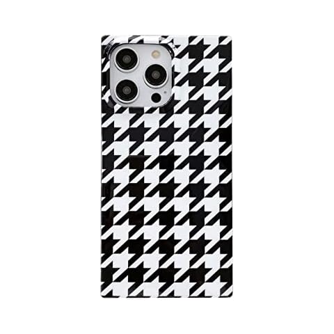 owwiktten Houndstooth Rectangle Case for iPhone 13 Pro,Glossy Soft Trendy Stylish Protective Sleek Classy Chic Black White Plaid Checkered Phone Cover Girly Women for iPhone 13pro 6.1 inch Cover