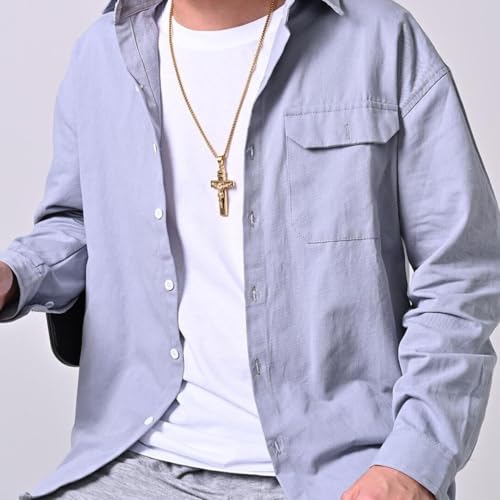 Crucifixo Masculino em Aço Inoxidável Banhado a Ouro – Paixão de Cristo 60cm – Fé e Estilo com Prote