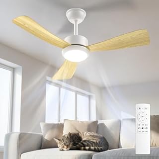 Airwit Ventilateur Plafond avec Lumière 106cm, Pales Effet Bois, Plafonnier Ventilateur Silencieux avec Telecommande, LED Dimmable, Moteur DC Réversible, 6 Vitesses pour Chambre Salon