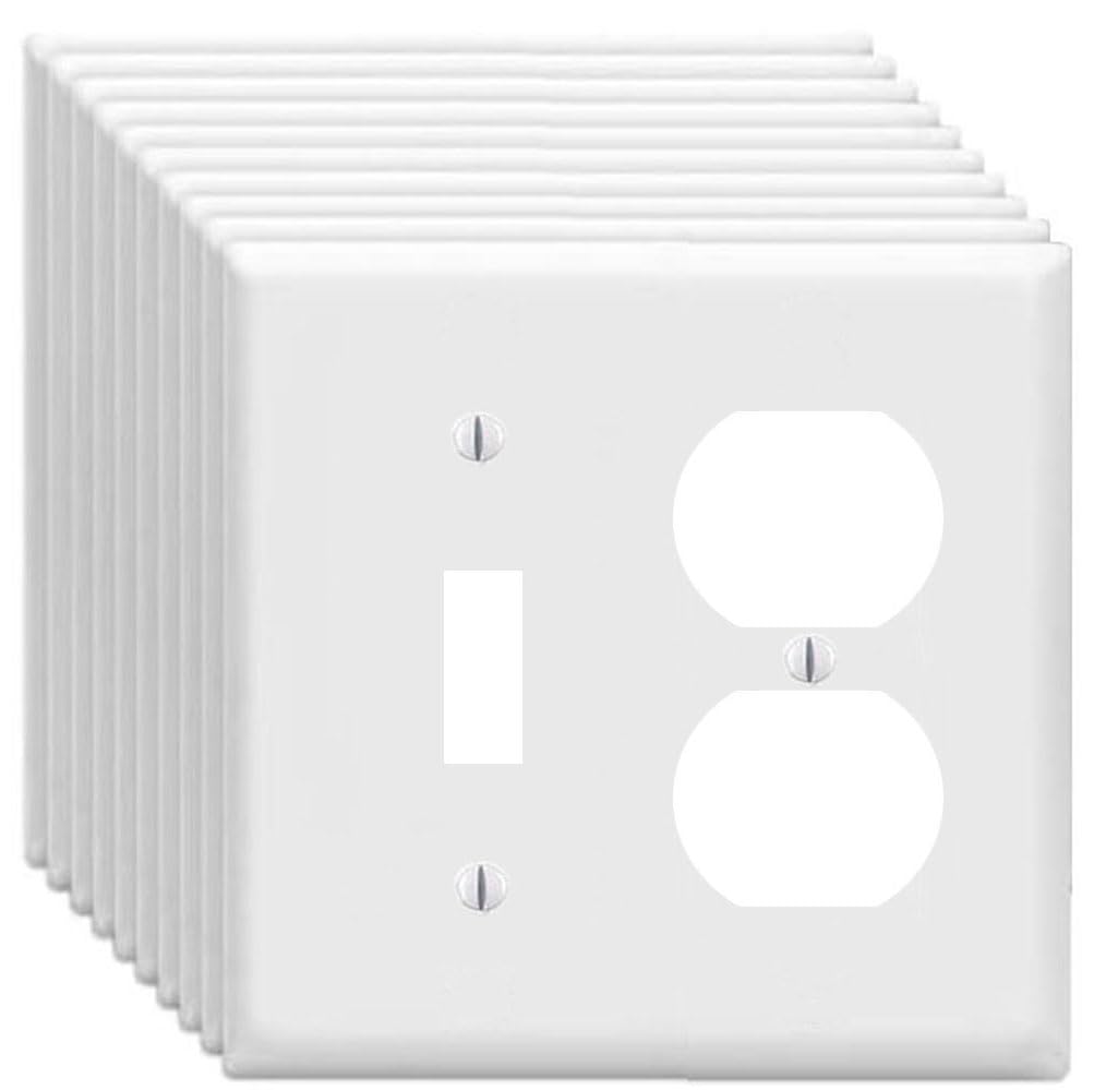 Duplex Outlet/Toggle Light Switch Wall Plates 2-Gang Switch Outlet Electrical Cover Plate Unbreakable Thermoplastic Faceplate for Light Receptacle Outlet Switch, White (10 Pack)