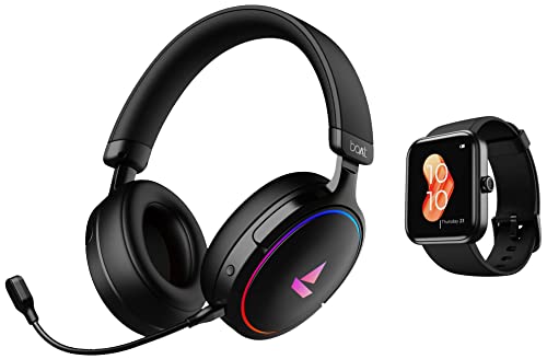 Image of boAt Xtend Smartwatch with Alexa Built-in, 1.69 inch HD Display, Multiple Watch Faces & Immortal IM 300 Over-Ear Wired Gaming Headphones with 50mm Drivers, 3D Spatial Sound, RGB LEDs