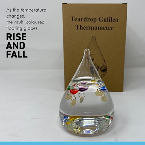 Galileo-Thermometer in Tropfenform freistehend