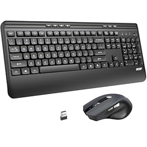 acer Wireless Keyboard and Mouse Combo, 2.4GHz USB Receiver, Ergonomic Keyboard Mouse Set, Wrist Rest, 7 Multimedia Hotkeys, Lag-Free Silent for PC, Laptop, Computer, Windows, QWERTY Layout - Black