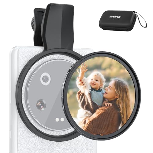 NEEWER 67mm Clip On Black Diffusion 1/4 Filter for Mist Cinematic Effect, Photography Camera Lens Accessories Kit Compatible with Android Samsung S25 Ultra Google Pixel Huawei Xiaomi, FL-B20