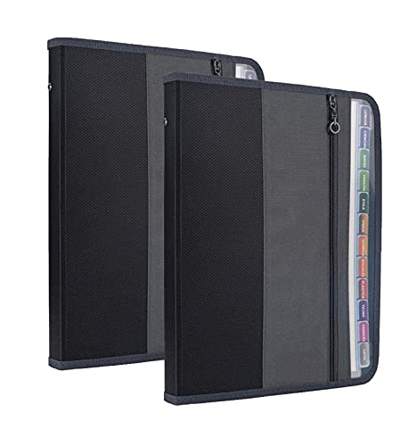 NAFY Expanding File Folders, 13 Pockets Document Organizer with Zipper, A4 Letter Size Portable Accordion Expanding File Folders with Multicolor Labels for Home Office School Supplies (Black 2 Pack)