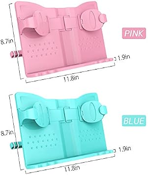 Adjustable Width Bookstand Folding 180 Angle Book Holder Portable Reading Stand Document Holder Bookrest Sheet Music Cookbook Cook Stand Lightweight Pink