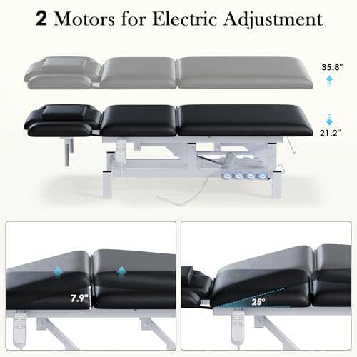 HolaiNail 2-Motor Electric Massage Treatment Table w/Wheels, 3-Section Angle & Height Adjustable, Professional Spa Esthetician Bed for Facial, Tattoo, Waxing, Physical Therapy & Medical Exam Table