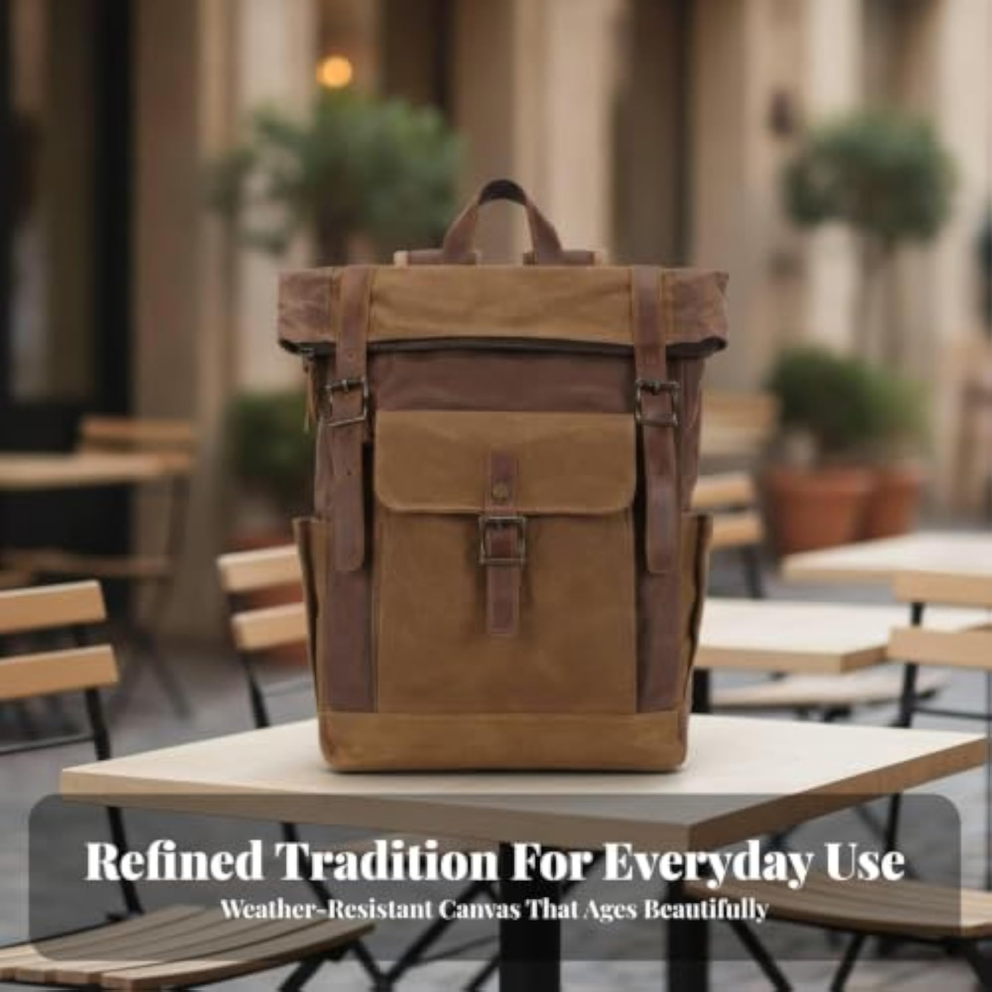Shock-Resistant Oil-Waxed Travel Backpack with Leather Trim