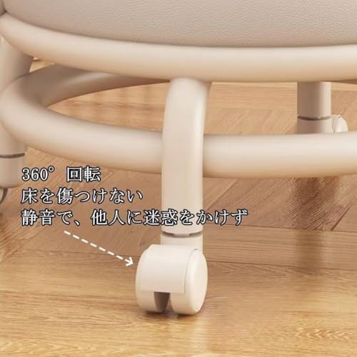 Leftef ロースツール 背もたれ オフィススツール 作業椅子 キャスター付き 低い 鉄フレーム 北欧 丸 人間工学 おしゃれ 耐久 360°回転 低所作業 耐荷重150 防水 厚手 多用途 (カーキ) [4]