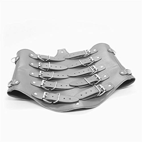 Hanyi Kunstleder Damen Body Harness mit Leder Handschellen Einstellbar Fetisch Offene Korsett Brust Körperharness SM Bondageset (Schwarz)