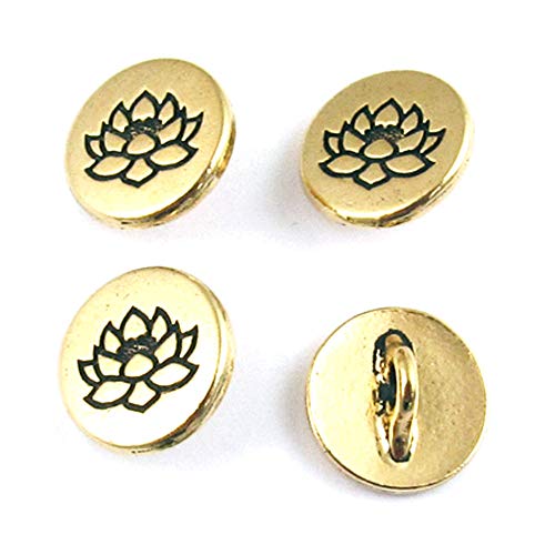 Gold Plated Small Lotus Flower Buttons TierraCast Pewter 12mm (4 Pieces)