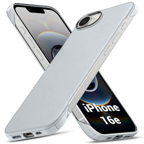 Image of TheGiftKart Hybrid Ultimate Slim Back Case Cover for iPhone 16e | Lightweight Profile | Hard Back Case Cover for iPhone 16e (PC & TPU, Metal Camera Ring, Leather Texture Finish, Grey)