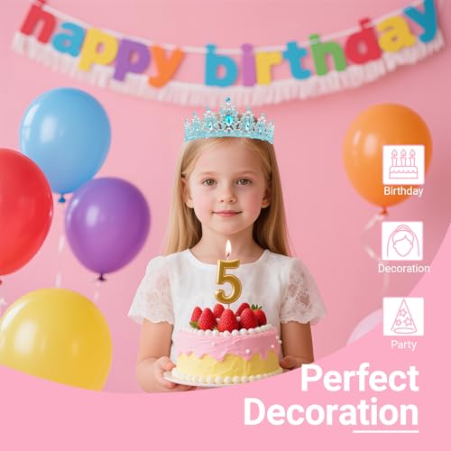 Birthday Tiara and Crown with Sash, Birthday Tiara for Women Party (Blue)