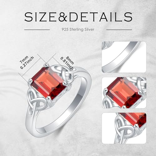 Celtic Knot Ring for Women 925 Sterling Silver Emerald Cut Red Garnet Engagement Promise Ring for Her Ladies3
