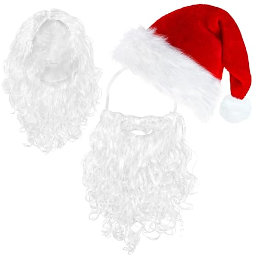 ROSAUI Nikolaus Kostüm Set für Erwachsene – Nikolaus Bart & Perücke mit Weihnachtsmütze | Weihnachtsmann Bart, Nikolausbart & Santa Zubehör für Damen & Herren, Ideal für Weihnachten & Party