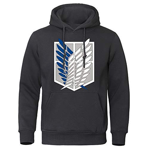 Mens Attack on Titan Hoodie Wings of Freedom Mikasa Hoodies Japanese Anime Sweatshirt Men Pullover Autumn Winter Warm Streetwear (S,Black)