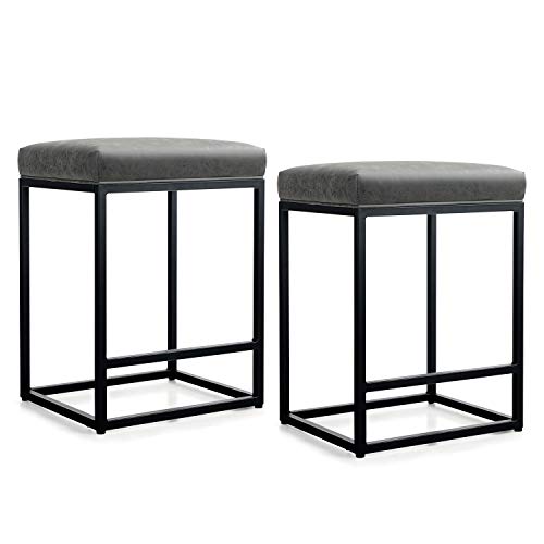 Maison Arts Counter Height 24" Bar Stools Set Of 2 For Kitchen Counter Backless Modern Barstools Industrial Upholstered Faux Leather Stools Farmhouse Island Chairs,Support 330 Lbs,(24 Inch, Grey) #TOP2