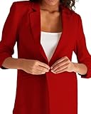 Mina self Women's Blazers & Suit Jackets Casual 3/4Sleeve Tops Lapel Lightweight Button Red Womens B