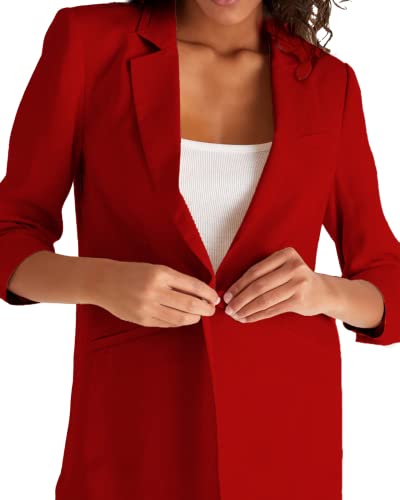 Mina Self Women's Blazers & Suit Jackets Casual 3/4Sleeve Tops Lapel Lightweight Button Red Womens Blazers For Work Professional Suit With Pockets #TOP26