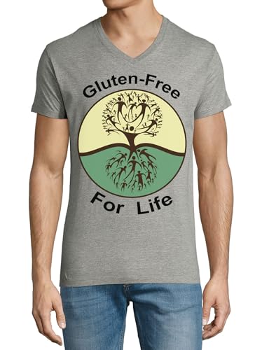 T-shirt col en V pour homme en coton gris Gluten Free for Life