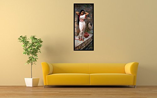 Image of Tallenge Lady adjusting hair after bath - by Raja Ravi Varma - Medium Canvas - Framed (10 x 24 inches)