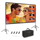 HolaDream Schermo per proiettore con supporto da 100", schermo portatile 4K HD 16:9, per interni ed esterni, leggero e compatto, con borsa per il trasporto, per teatro, home cinema, campeggio