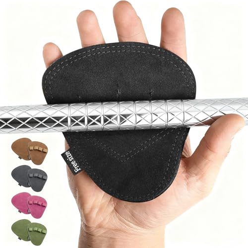 Torven Calleras para Crossfit - Guantes Gimnasio Hombre y Mujer de Cuero Vacuno Natural, Transpirable & Antideslizante & Agarre Máximo, Guantes Gym Hombre y Mujer para Mango acolchado (Negro)