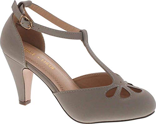 Chase & Chloe New Kimmy-36 Women's Teardrop Cut Out T-Strap Mid Heel Dress Pumps